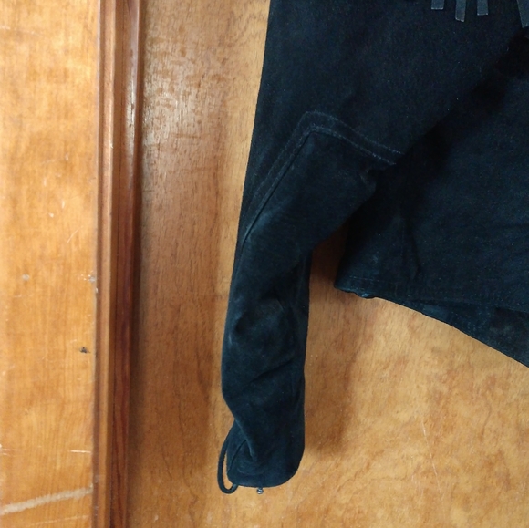 1980's Stoner Rocker Biker Fringe Black Leather Suede Jacket - Picture 9 of 11